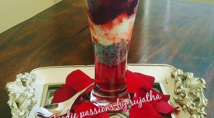 Raspberry Falooda with dry fruit ice-cream