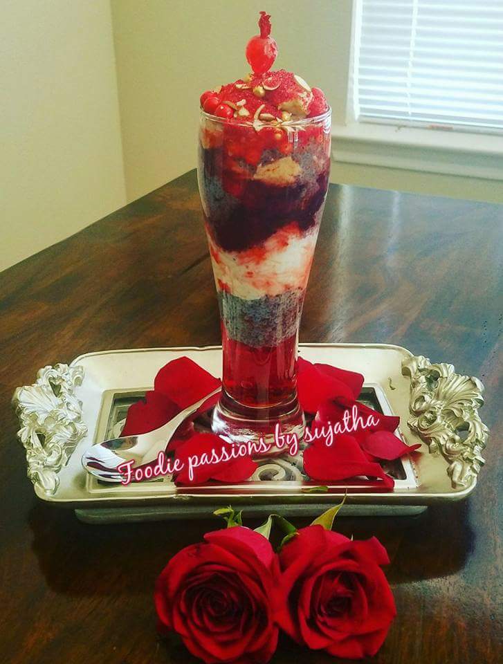 Raspberry Falooda with dry fruit ice-cream